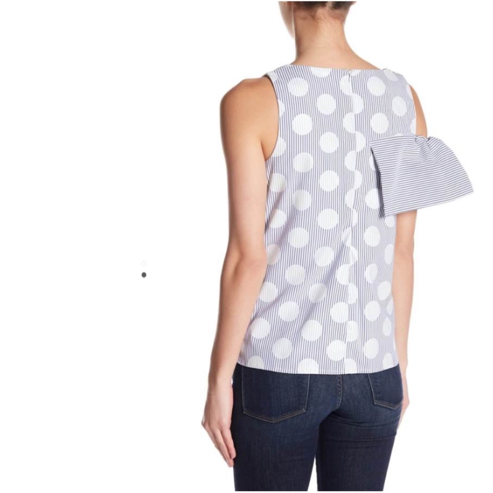 Eva Franco Anthropologie Polka Dot Top Ruffle Detail One Shoulder Striped - Picture 6 of 10